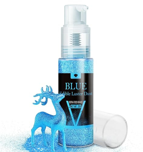Purpurina Comestible Azul - 20g Purpurina Comestible Reposteria Spray para Decoracion de Pasteles, Fondant, Bebidas, Cócteles y Chocolate, Glitter Comestible Alimenticio para Huevos de Pascua, Navidad