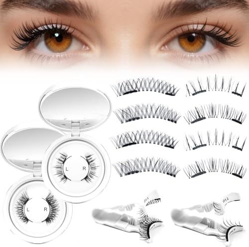MriiVox 2 paires Faux Cils Magnetique 3D, Faux Cils Magnetique Naturel avec Applicateur, Réutilisables, Magnetic Lashes pour Un Maquillage Léger et Intense, Idéal pour Sorties