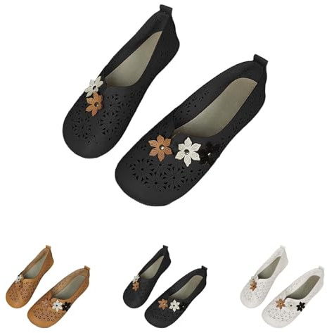 2025 Ballerines d'été confortables en cuir pour femme Chaussures plates habillées avec éléments floraux confortables mi-saison Chaussures de sport sans lacets Doux Respirant Chaussures de Barefoot