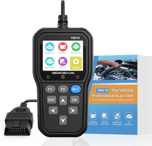 Ehowdin OBD2 Scanner Diagnostic Tool Live Data with Battery Tester,I/M Readiness Check,Car Code Read&Erase, DTC Lookup&Report Printing, 13Languages Scanner for All OBDII Car Since 1996