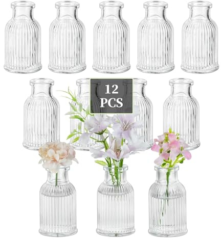 Glasseam Set med 12 små genomskinliga glasvaser för bröllopsbordsdekoration, inredning, matbord