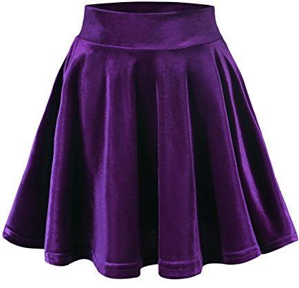 Urban GoCo Donna Vintage Svasata Mini Gonna da Pattinatrice Versatile Elastica di Velluto Gonna Porpora L