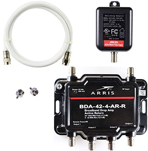 Arris 4-Port Cable Modem, TV, HDTV Amplifier Splitter Signal Booster with Active Return and Coax Cable Kit