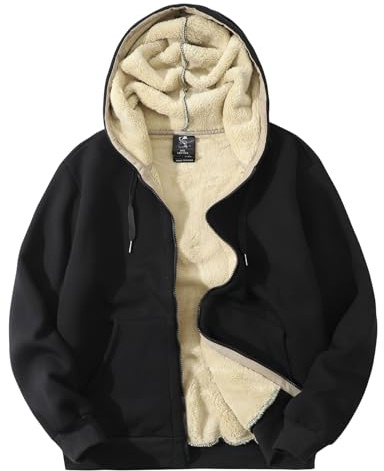 Flygo Men's Sherpa Hoodie Jacket Fleece Lined Zip Up Warm Hoodies Sweatshirt Winter Zipper Sweater Hooded Coat(Black-XL)