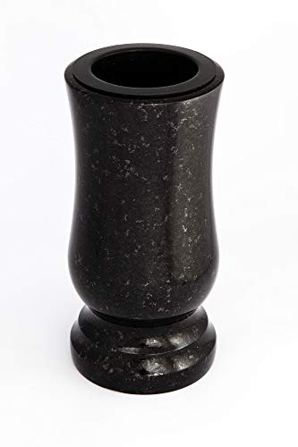Afterglow Stilvolle Grabvase aus echtem Granit Schwedisch Black Höhe 20 cm/Ø 10 cm Grabschmuck wetterfest frostsicher Granitvase mit Kunststoffeinsatz Friedhofsvase