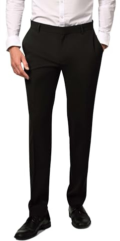Hirschthal Pantalones de traje para hombre con pliegue, Negro , 54/delgado