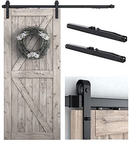 SMARTSTANDARD 6 FT Sliding Barn Door Soft Close Hardware Kit - 5 ft-10 ft, Smoothly and Quietly-Single Door-Invisible Design-Includes Step-by-Step Manual-Fit 36 Door Panel (J Shape)