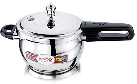 Vinod Pressure Cooker Stainless Steel – Glass Lid Handi Pot - 1.5 Liter – Indian Pressure Cooker – Stove Top Sandwich Bottom – Best Used For Indian Cooking, Soups, and Rice Recipes, Quinoa