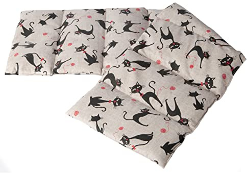 Cuscino termico - Cuscino con semi di uva, 75x20cm. Cuscino riscaldabile per la schiena, il ventre e molto altro, con 8 compartimenti. Terapia caldo e freddo (Gatto Mimi)