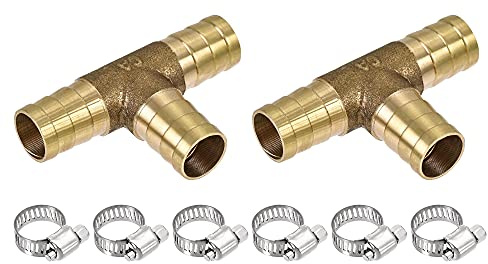 uxcell 2pcs Barb Hose Fitting 12mm OD Tee T Shape 6Pcs 9-16mm Hose Clamps
