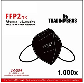 Trading Bros 1000 mascarillas FFP2 certificadas CE 0598, mascarillas de protección respiratoria, envío rápido desde Alemania, color blanco
