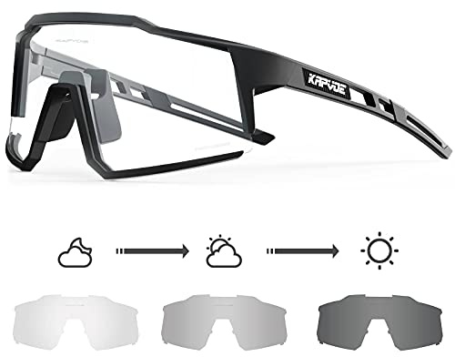 KAPVOE Photochromic Cycling Glasses MTB Clear Mountain Bike Transition Bicycle Sunglasses for Men Women - K9022
