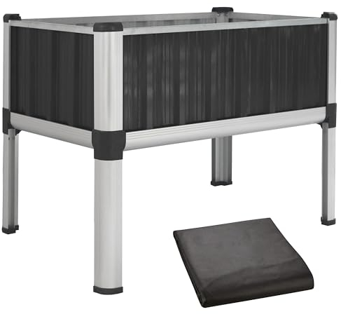 TTL GARDEN Superior M 80x50x80cm Hochbeet aus Metall - Anthrazit-Silber Alu + Stahl verzinkt & lackiert - Frühbeet Pflanzkasten Kräuterbeet Blumenbeet Blumenkasten für Garten Balkon Terrasse
