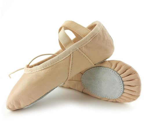 Ballet Shoes Split Sole Leather Ballet Flats Ballerina Shoes Pink Ballet Gymnatic Yoga Dance Shoes (4 UK Girls)