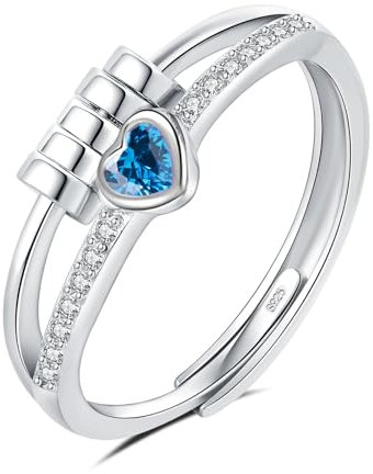 HEEYA Anxiety Ring für Damen Silber 925 Herzring mit Zirkonia Angst Ringe Offen Verstellbar Anti Stress Ring mit Perlen Spinner Fidget Ringe Frauen Hypoallergen Stimmungsring gegen Stress Unisex-Blau