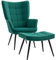 HOMCOM Fauteuil Relax avec Repose-Pieds Assorti Style scandinave piètement métal Noir revêtement Aspect Velours - Vert