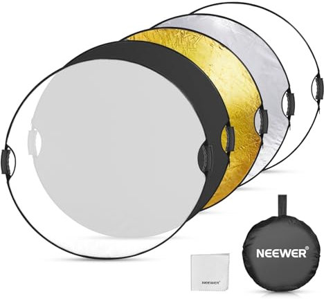 NEEWER Reflector de luz de 32/80 cm, 5 en 1, Plegable, multidisco, luz de fotografía translúcido/Plata/Oro/Blanco/Negro con Abrazadera/Asas, Rosca de 3/8 Pulgadas/paño de Limpieza para iluminación