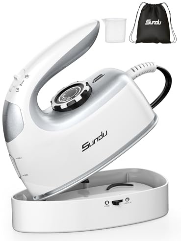 Sundu Mini Travel Iron with Steam,1000W Portable Steamer Samll Iron for Quilting & Sewing,300 Microsteam Holes,90ml water tank,lockable safety base,Digital Temperature Control-Sliver