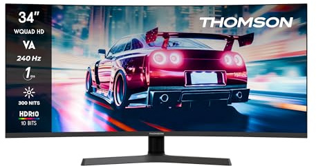 THOMSON Gaming Monitor 34-tums UWQHD-bildskärm, 240Hz VA EyeCare Display, 1 ms, Adaptive Sync, högtalare, HDR10, HDMI och DP, M34QG7Y14C