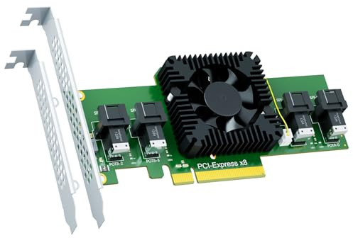GLOTRENDS SF44 Scheda Adattatore SFF-8643(Mini-SAS HD) a 4 Porte a PCIE 3.0 X8, Con Funzione PCIe Biforcazione, Supporto Standard e Basso Profilo