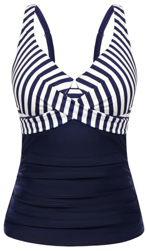 Womens Bathing Suit Tops Underwire Tankini Swimsuits for Women Push up Swim Top Navy Strip M