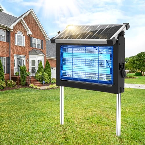 Dnenellr Lampada Antizanzare Solare, Zanzariera Elettrica 4500V da Esterno con Sensore del Pannello, Anti Mosche Elettrico Impermeabile, Ideale per Patio, Giardino e Campeggio (Nero)