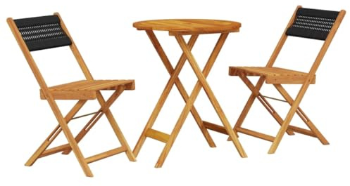 Genérico Juego de Bistro de 3 Piezas Polipropileno y Madera Maciza Negro,Mobiliario,Muebles de jardín,Conjuntos de jardín-3281745
