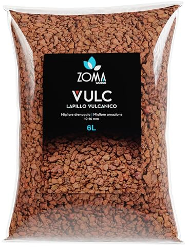 ZOMA VULC Lapillo vulcanico per piante 10/16 mm, migliora drenaggio e composizione del substrato, Ideale per bonsai, piante Grasse e giardino - Made in Italy - 6L