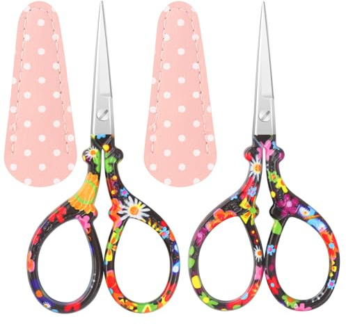 Asdirne Embroidery Scissors, Small Sewing Scissors with Leather Cover, Premium Stainless Steel, Suitable for Embroidery, Needlework, Sewing, DIY Crafts and Daily Use，2 Pack