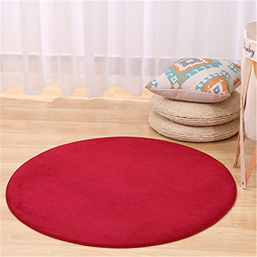 Morbuy Runder Teppich Innenbereich, Einfarbig Korallenvlies Flur Teppich Polyester Wohnzimmer Fussabstreifer rutschfest und Waschbar Praktische Fußabtreter (80cm,rot)