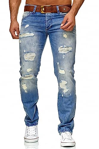 Redbridge Jeans strappato da Uomo Pantalone in Cotone Straight Leg Used Look W29 L30 Blu