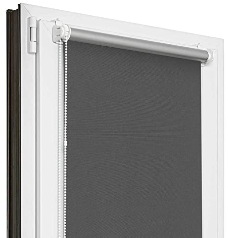 Estika Verdunklungsrollo Thermorollo ohne Bohren - 90 cm x 150 cm - Graphit - 13 Stoff Farben, Rollos für Fenster ohne Bohren, Klemmfix rollos für Fenster innen (90 cm Stoffbreite)