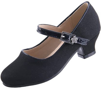 EIGHT KM Scarpe con Tacco per Ragazze Mary Jane Eleganti Principessa Décolleté da Matrimonio EKM7015 Glitter Scintillanti Minerva Nero Taglia EU Taglia EU 29