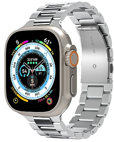 Spigen Modern Fit 316L metallarmband designat för Apple Watch Ultra 3/2/1 49mm, Series 11/10 46mm, Series 9/8/7/SE 45mm,44mm i rostfritt stål – Silver