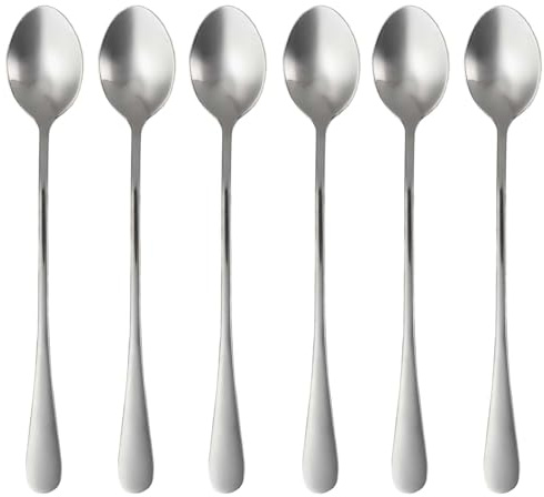 Intirilife 6er Set Löffel aus Edelstahl in Silber - 19 cm Länge - Eislöffel mit langem Stiel Dessertlöffel für Kaffee Latte Macchiato Longdrinks Cocktails Eistee
