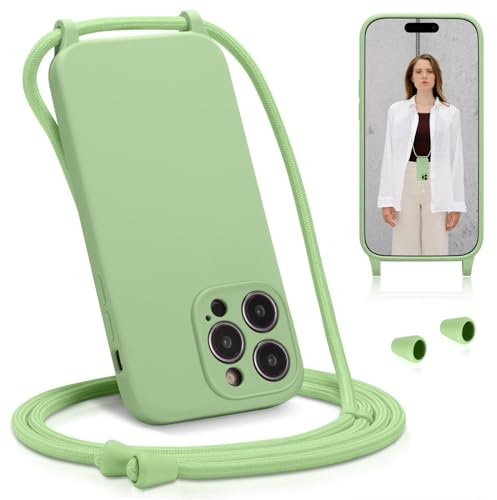 Verco Liquid Silikon Handyhülle für iPhone 15 Pro Max Case [verstellbare Kette] Schutzhülle Handykette für iPhone 15 Pro Max Hülle - Ideal für Festival und Outdoor