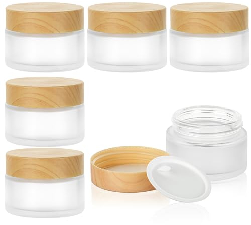 HOTUT Pot de Crème Vide en Verre, 6pcs 30ml Pot Vide en Verre, Petite Contenants Cosmétiques, Boite échantillon Cosmétique de Voyage, Pots Creme Vide pour Lotions Crèmes Onguents Maquillage de Voyage