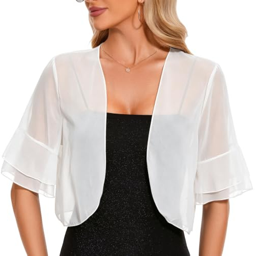 Atxnn Bolero Mujer de Gasa Toreras de Media Manga con Volantes Cardigan