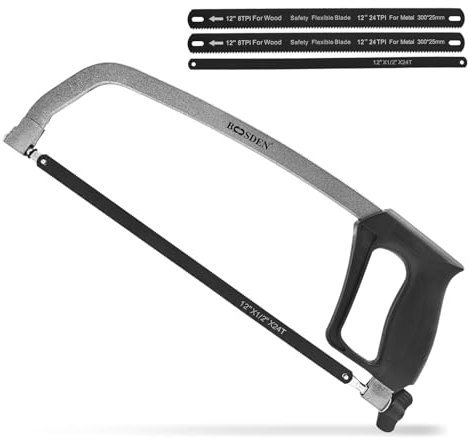 BOOSDEN Sierras para metal, marco de sierra ajustable con 2 hojas flexibles bimetálicas de 12 pulgadas 8TPI/24TPI y 2 cuchillas HSS de 12 x 1/2 pulgadas x 24 TPI, sierra de mano adecuada para metal,
