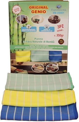 Generico Panno pulizia in fibra naturale di Bambù 350g 40x40cm, ottimi per la pulizia della casa, mobili, vetri, cucina, bagno 3 pezzi