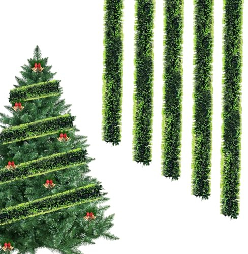 5 PCS Espumillón de Navidad,2M Guirnalda de Oropel de Navidad,Guirnalda Decorativa para árbol de Navidad,Guirnalda de Abeto Artificial,para Árbol de Navidad, Bodas, Casas, Fiestas (B)