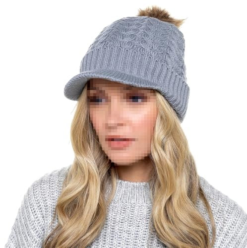 A2Z Dammössa Kabelstickad toppad sherpafodrad Avtagbar fuskpäls Pom Pom Mössor Slitstark - Hat LH873 Grey One Size