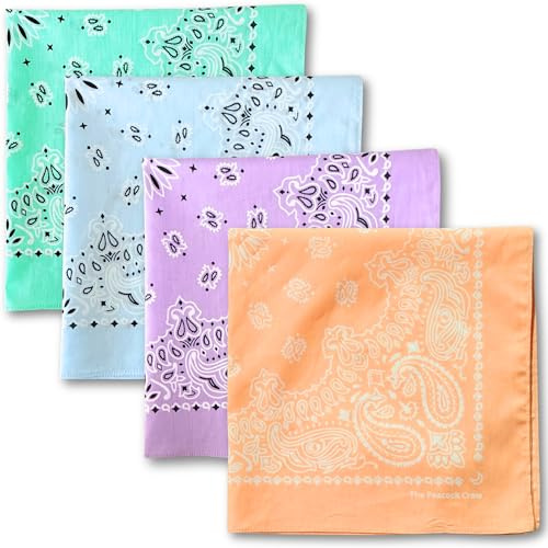 The Peacock Crew Pack of 4 Pastel Colors Bandanas in Premium Soft Cotton Paisley Print - The Pastel Set
