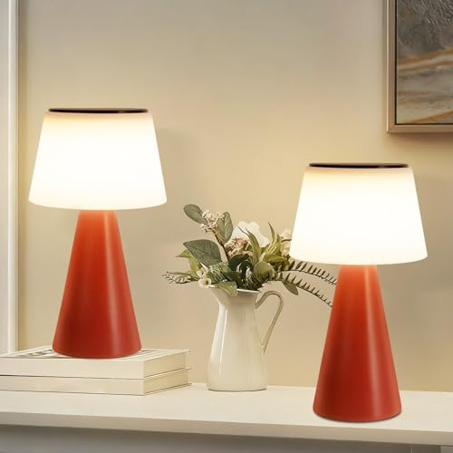 meoaow Tischlampe Solar Akku Nachttischlampe - 2er Set Kabellos Led Tischleuchte 3600mAH Aufladbar Touch Dimmbar Rot Lampe mit USB IP44 für Modern Wohnzimmer Schlafzimmer und Outdoor