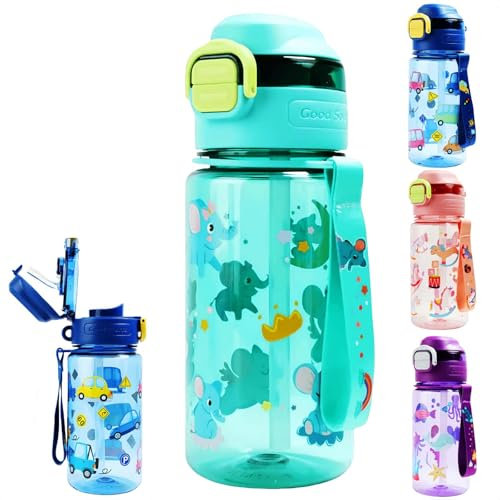 MHwan Gourde Enfant, 600ml, Robuste, Incassable, Anti Fuite, Double bec Verseur Permet de Boire avec Une Paille Ou de Boire Directement, Sans BPA, Belle Portable Gourde pour Enfant