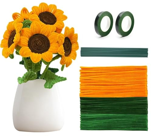 yolzhxe Limpiapipas Chenilla, 300 Coloridos Limpiador de Pipas con Tallo Floral Artificial y Cinta de Flor, Flexible Pipe Cleaners, para Manualidades, Decoraciones y Actividades Creativas, A