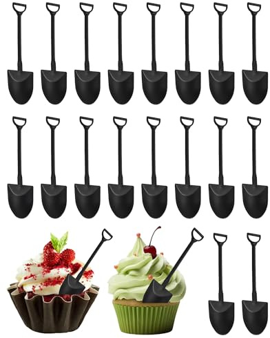60 Pcs Black Mini Plastic Shovel Spoons, Small Dessert Sampling Spoons for Ice Cream, Cake, Snacks, Party Favors, Tasting Events Use
