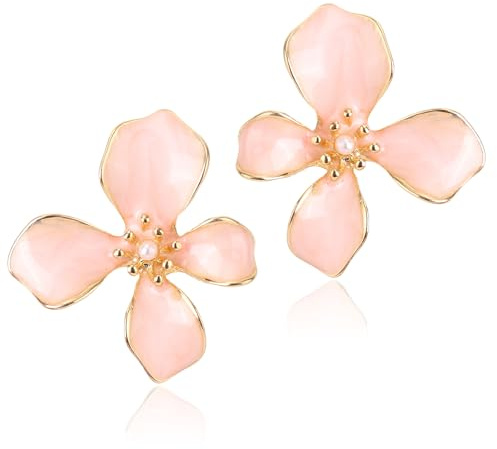 Orecchini Floreali da Donna, Orecchini a Bottone con Petali di Perle Finte Accessori da Spiaggia per Matrimoni Orecchinis a Bottone Floreali Bohémien Donna (Rosa)