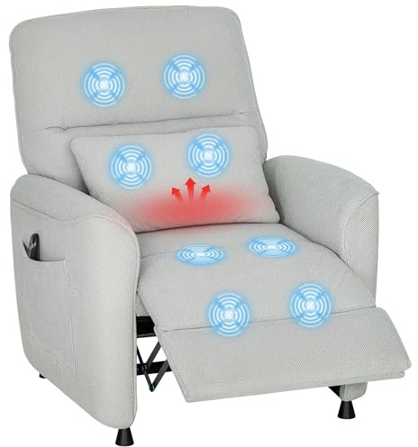 HOMCOM Poltrona Relax Elettrica Massaggiante e Riscaldante, Silenziosa, Poltrona Reclinabile 150° in Ciniglia con Cuscino, Funzione Memory, 2 Telecomandi, Poggiapiedi, USB per Soggiorno, Grigio Chiaro