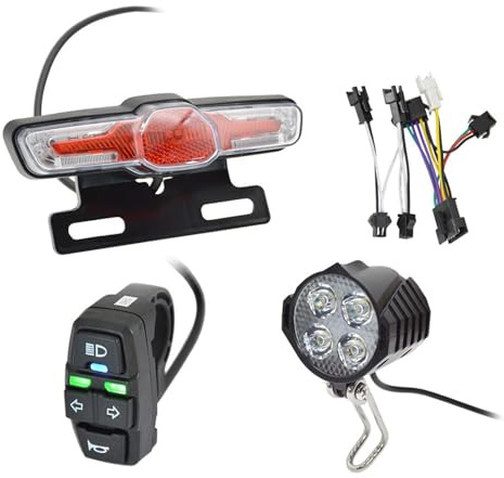 SHOOYIO Juego completo de iluminación eléctrica para bicicleta con lámpara delantera, bocina, luz trasera y botón de luz indicadora, luces multifuncionales para ciclismo